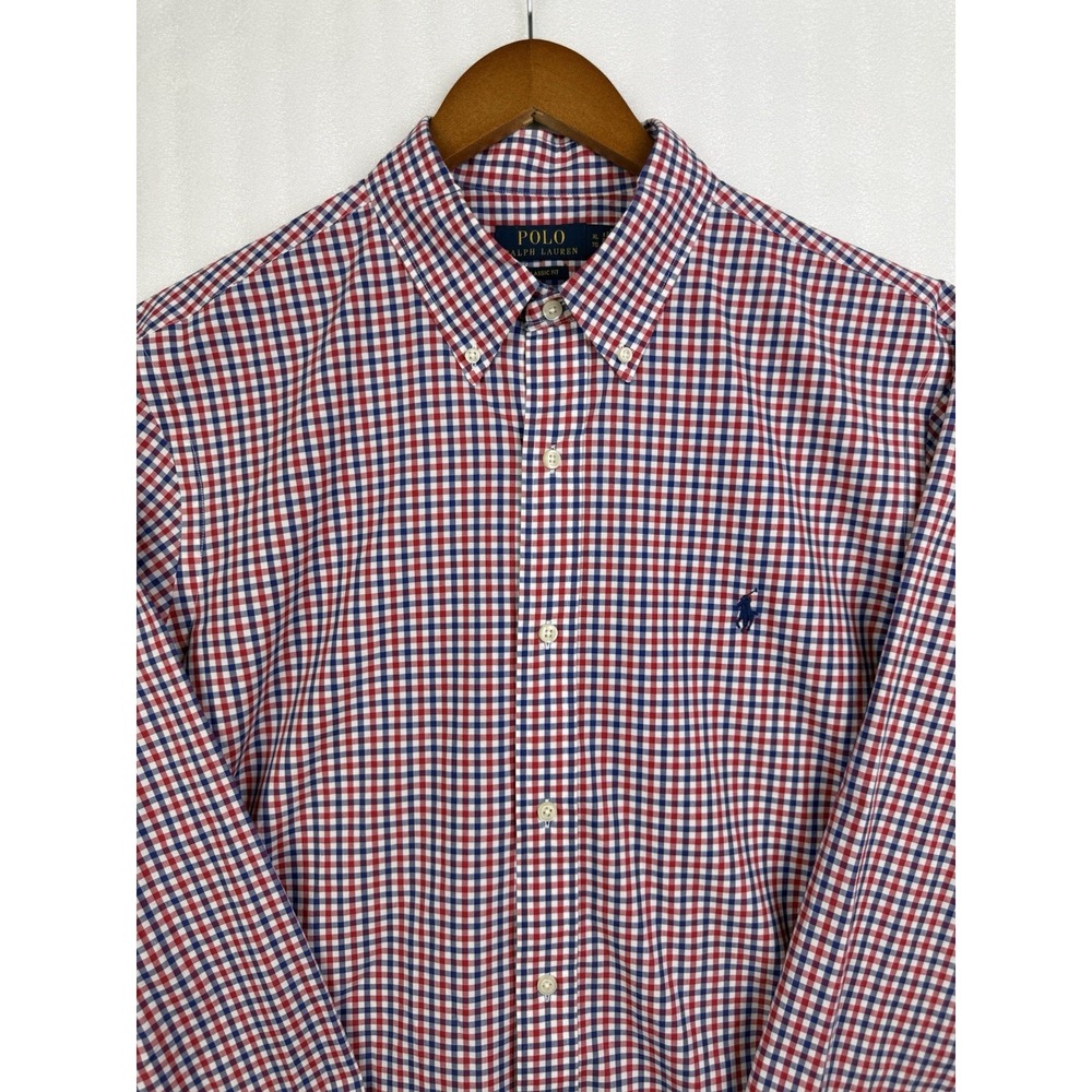 Polo Ralph Lauren Shirt Men Sz XL Classic Fit Gingham Check Red Blue Button Down